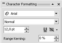 Раскрывающийся список Font Style (Начертание шрифта) в пристыковываемом окне Character Formatting (Форматирование символов)