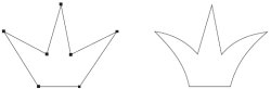 Многоугольное подобие короны (слева) и окончательный вариант, доработанный с помощью инструмента Shape (Форма) (справа)