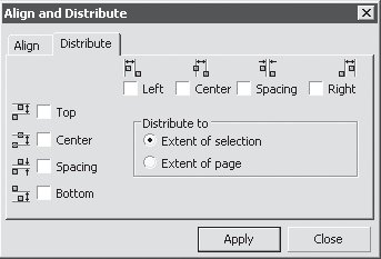 Окно Align and Distribute (Выровнять и распределить), вкладка Distribute (Распределить)
