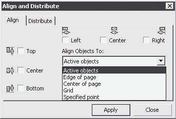 Список Align Objects To (Выровнять объекты по) на вкладке Align (Выровнять) окна Align and Distribute (Выровнять и распределить)