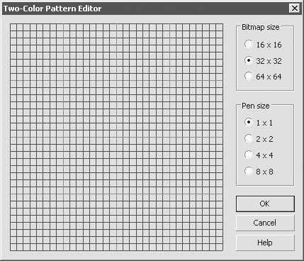 Окно Two-Color Pattern Editor (Редактор двухцветной палитры)